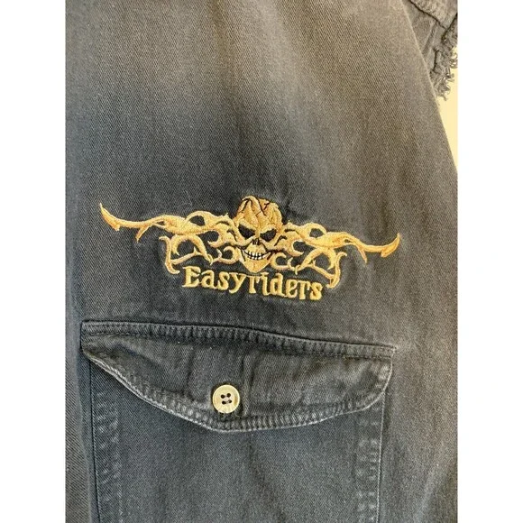 Easy Riders Southern Steel Biker Large Black Denim Vest Mechanic Grunge Y2K Goth - Picture 2 of 9